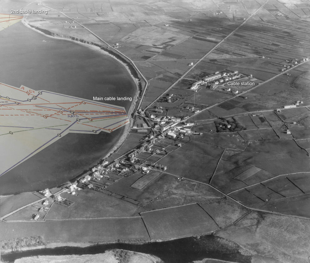 Waterville from the air showing cable routes